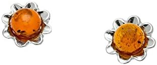 Amazing Baltic Amber and Sterling silver 925 Flower Shape Stud Earrings