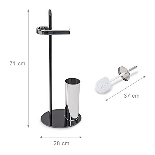 Relaxdays WC Garnitur KLAAS aus Edelstahl und Glas HBT 70 x 28 x 20 cm Bürstengarnitur mit Klobürste und Halter aus Metall WC-Ständer samt WC-Bürste mit Bürstenhalter Toilettenbürste, silber / schwarz - 4