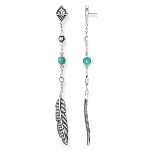 THOMAS SABO Damen-Ohrringe Ohrstecker Feder 925 Sterling Silber geschwärzt Zirkonia weiß türkis H1911-646-17