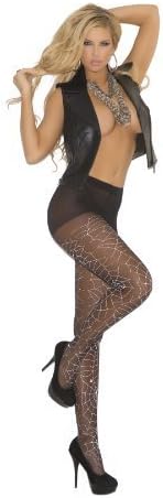 Lingerie0306 Sexy Ladies Black Glow In The Dark Spider Web Witch Tights Halloween Fancy Dress 8 10 12 14 16 Costume Spooky (One Size)