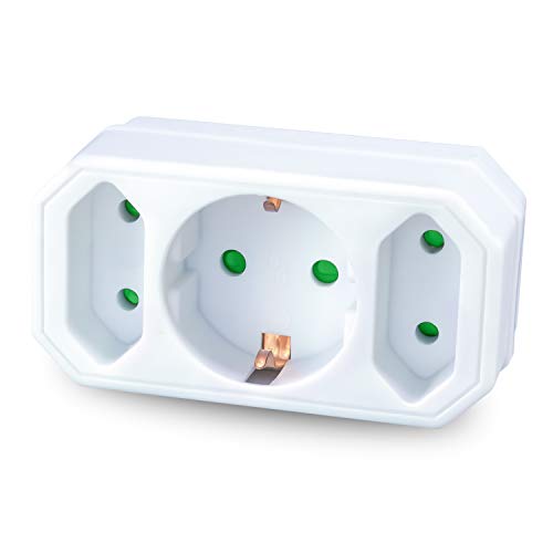 benon Mehrfachstecker weiß - Steckdosen-Adapter mit Kindersicherung - Doppelstecker 3500W - 3Fach Multistecker - 2X Euro- und 1x Schuko - Mehrfachsteckdose