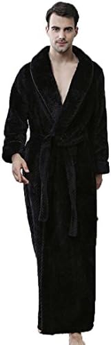 LJ Sport Mens Nightgown Winter Flannel Fleece Dressing Gown Full Long Fluffy Loungewear Bathrobe (Black, M)