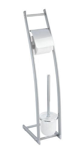 WENKO 16607100 Aluminio Stand WC-Garnitur Alicante, pulverbeschichtetes Metall, 15 x 74 x 28 cm, Silber matt