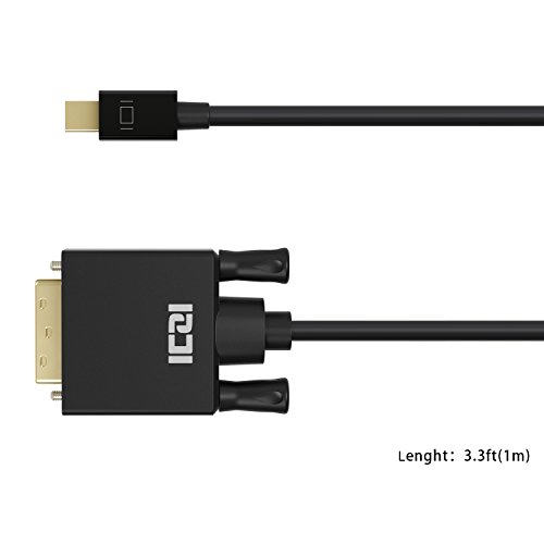 ICZI Mini DisplayPort (Thunderbolt) auf DVI Adapter Kabel 1M, Male zu Male vergoldet 1080p auf DVI Konverter für MacBooks, MacBook Air, Lenovo Thinkpad und Mehr, Schwarz (1m) - 2