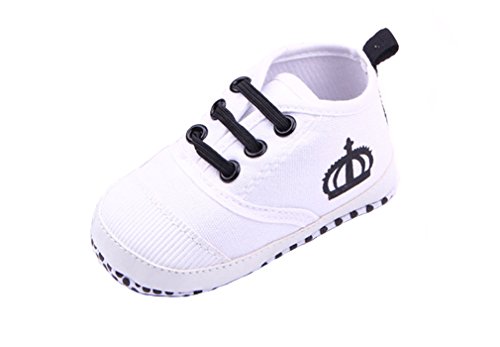 JTC Baby Toddler Girl Boy Crown Print Canvas Crib Shoes Infant Sneakers (13cm/12-18 Months, White)