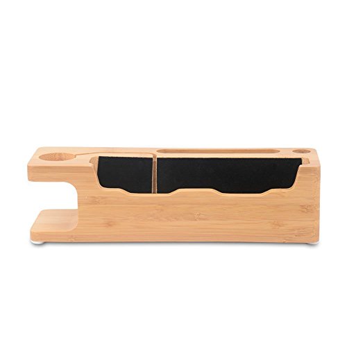 Apple Watch Ständer, WOWO Bambus Holz Ladestation iWatch Halterung Handyhalter Dockingstation Cradle Halter für Apple Watch 38mm 42mm Sport Edition und iPhone7 7 plus SE 6s 6s plus 6 6 Plus 5S - 5