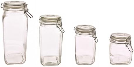 Clear Glass Storage Jar with Clip On Metal Flip Lid and Rubber Seal - 4 Sizes (13x10)
