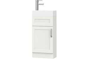 BELOFAY Crawley White 400mm Floor Standing Bathroom Vanity Unit With Basin - Laquered Cloakroom Vanity Unit with 1 Tap Hole Ceramic Basin and Soft Close Hinges. (WASTE INCLUDED)