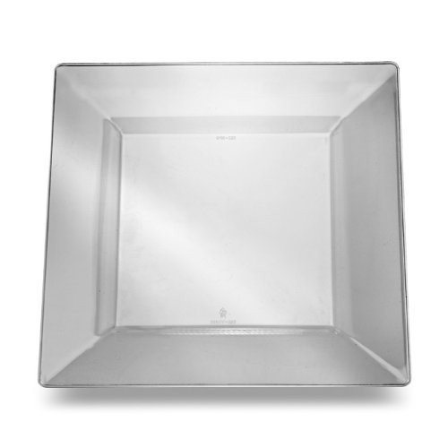 Square Plastic Dessert Plates, Heavyweight Disposable, High Gloss Reusable & Recyclable, 16.5cm - 6.5”, Pack of 20 (Clear)