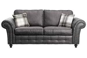 SOFALAND Dark Grey Sofa Set - 3+2 Seater Settee - Oakland Faux Leather Sofa - 2 Seater Suite - 3 Seater Couches For Living Room - Cheap Sofas 202 (3 Seater Sofa)