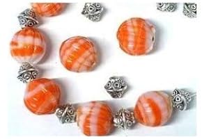 Riga Orange Pumpkin Stripey Glass Beads 10Mm - The Orange Collection (Ref2A35)