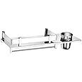 GLOXY ENTERPRISE 3 in 1 Shelf Rack for Bathroom Multipurpose Stainless Steel Bathroom Shelf/Rack/Towel Hanger/Tumbler Holder/Tooth Brush Holder Bathroom Accessories (15 x 5 Inches)