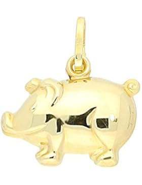 MyGold Glücksschwein-Anhänger (ohne Kette) Gelbgold 333 Gold (8 Karat) Schwein Schweinchen 17mm x 16mm dreidimensional...