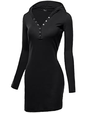 DJT Damen Langarmshirt Sweater Jersey Minikleid Freizeit Bodycon mit Kapuze