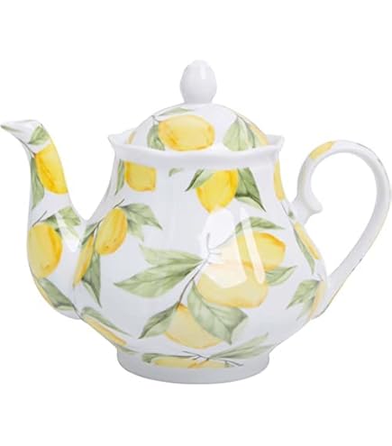 Porcelain Tea Cup And Saucer Set With Spoon - 6oz Cute Lemon Pattern Coffee Mug, Gold Accent Spoon, Gift Idea - View #8