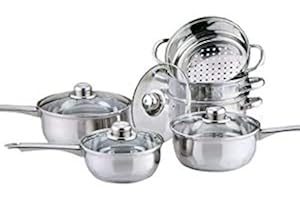 Highlands COOKWARE + Steamer Set Stainless Steel Saucepan PAN Pot Kitchen Cook Sauce Induction (3pc Pan Set + 3 Tier Steamer - Induction Based)