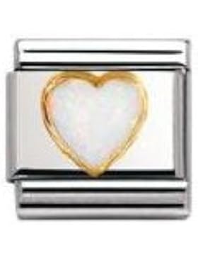 Nomination Composable Classic EDELSTEINE HERZ aus Edelstahl und 18K-Gold (OPAL WEISS) 030501