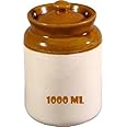 Azrylix Handmade Ceramic Pickle Jar with Lid | Achar Container | 1000ml Containers for Pickles & Spices | Ceramic Jars for Kitchen Storage |1 kg Achaar Martban | Salt Container | Easy to Clean