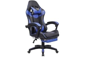 GENERICO SEDIA DA GAMING, PELLE SINTETICA, CON ROTELLE CUSCINO SUPPORTO POGGIATESTA E POGGIAPIEDI (BLU)