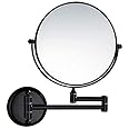 JPS Brass Dual Side Round Mirror for Bathroom 360° Swivel with Magnifying View | Magnifying Shaving Makeup Mirror Wall Mounted | (Black)