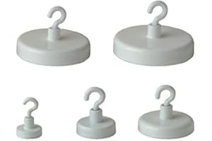 Magnosphere 5 x Aimant Crochet magnétique FERRITE blanc - Diamètre 40 mm - tient 12,5 kg - Boîtier en métal - 5 pièces - Crochets magnétiques laqués blanc