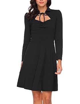 Meaneor Damen Elegant Retro Vintage Rockabilly Kleid Abendkleid Skaterkleid Langarm Kleid A Linie Swing Herbst...