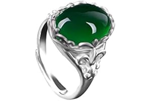 MENGSIY Natürliche grüne Jade Ring 925 Silber Jadeit Chalcedon Amulett Mode Charme Schmuck Geschenke for Frauen (Ring Size : Resizable)
