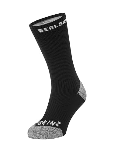 SEALSKINZ | Briston | Unisex Waterproof All Weather Mid Length Sock with Hydrostop to Block Water | Merino Wool | Seamless and Comfortable | S - Black