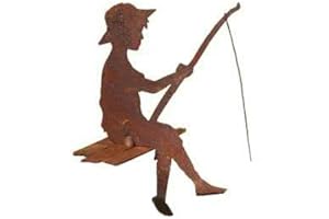 KLOCKE EDELROST DEKOR Rost Figuren für den Garten - Kleiner Angler (Kantenhocker) - Höhe 30cm - Dekofigur/Gartendekoration