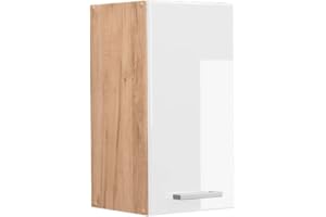 Vicco elément Haut de Cuisine R-Line, Blanc Haute Brillance/Chêne de Force doré, 30 cm