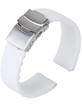 SODIAL(R) Silikon Gummi Uhrenarmbaender Uhr Band Faltschliesse Wasserdicht 22mm Weiss