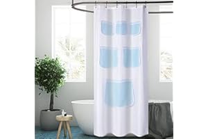 LuxFocus Niebieska siatkowa zasłona prysznicowa i organizer łazienkowy z 9 kieszeniami do przechowywania, zmywalna w pralce zasłona prysznicowa z 12 haczykami Ombre zasłona prysznicowa do łazienki, 183 x 183 cm