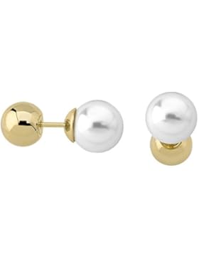 Majorica Damen 8mm Rund weiß Perlen Post auf Stahl Ohrringe vergoldet