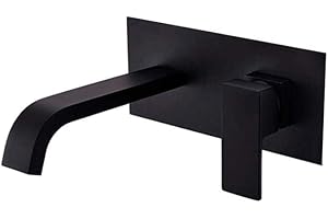 VALAZ Grifo Lavabo Negro Mate Empotrado Cascada | Grifo Lavabo Monomando, Mezclador Agua Fría y Caliente, Ahorro de Agua | Instalación Fácil | Latón, Inoxidable, Elegante, Cuadrado, Serie Niagara