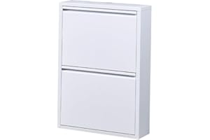 ‎KUFFE KUFFE Schuhschrank Metall Schuhregal Schmal Hoch Schuhkipper mit Magnet Klappen aus Pflegeleichtem Metall Montiert Schuhschrank und Wandmontage (2 Klappen, Weiß)