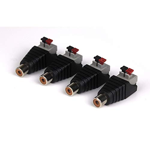 Ytian 4 Pack Speaker Phono RCA Male Plug to AV 2 Screw Terminal Female Audio Video Balun Spring Press Type Adapter DC Power Connector for CCTV (RCA Female)