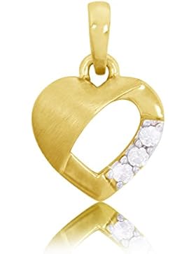 MyGold Herz-Anhänger (ohne Kette) Gelbgold 333 Gold (8 Karat) Matt-Glanz 3 Zirkonia 13mm x 9mm Herzchen Mini Herzform...