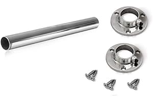MODERIX Wardrobe Rail Round Chrome Hanging Rail 1200MM Free END Supports & Screw