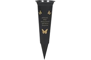 PRIDE HOME & GARDEN PHG Limited Edition Graveside Flower Vase with Personalised Verse | Unique Grave Side Flower Pot | Memorial Gift for Loved One | Durable Plastic Flower Holder | 33 x 11 (Dad Black)