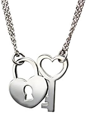 AKA Schmuck - Kette fur 2 mit Paar Anhänger Herz und Schlüssel Sterling Silber 925, Freundschafts Geschenk