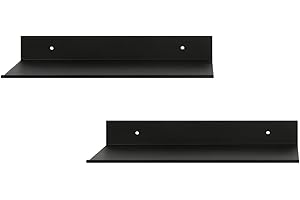 Z metnal Small Decor Shelves, Mini Floating Display Wall Shelf for Smart Speaker Collectables, 300mm Black Gloss Shelf,Aluminum, Wall Mounted, Matt Black,12 x 5 inch, 2 Pack