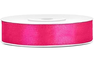 JAOW Ruban Satin Polyester Noeud et Emballage Cadeau 6/12/25/38/50/100mm x 25m (Taille 12mm x 25m - Couleur Rose foncé)