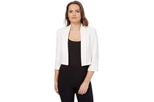 Roman Originals Bolero Jacket for Women UK Ladies Shrug Tailored Rochette Suit Blazer Formal Wedding Guests Crepe Crop Stretch Smart Cover Up Office Work Slim Edge to Edge