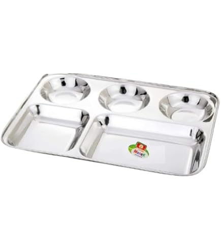 IndiaBigShop Roestvrij staal Ronde Eetbord 4 Compartiment Thali, 11 Inch - Set 6