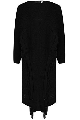 Womens Ladies Cable Knitted Tassel Long Sleeve Open Front Waterfall Cardigan