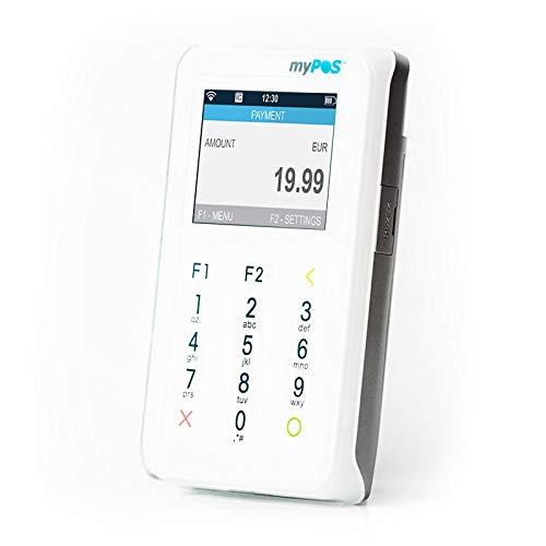 MyPOS Mini (Blanc) lecteur de carte de crédit à puce et code PIN lecteur avec batterie longue durée, carte de données pour une connexion Internet gratuite et permanente pour les paiements sans contact