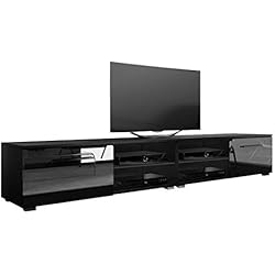 Tenus Double - Meuble TV/Banc TV (200 cm, Noir Mat/Noir Brillant)