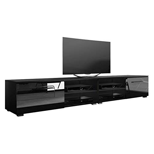 Tenus Double - Meuble TV/Banc TV (200 cm, Noir Mat/Noir Brillant)