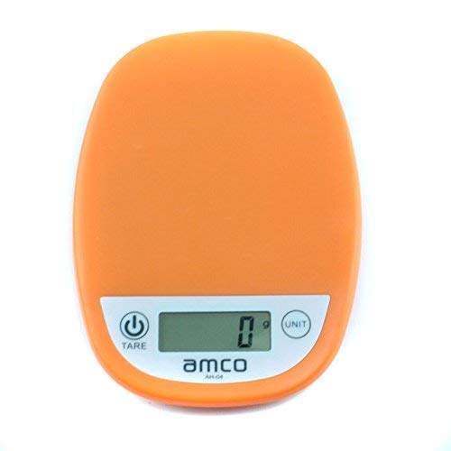 amco Básculas de cocina digitales, 5kg / 11lb, báscula electrónica de cocina, balanzas con pantalla LCD, precisión de 1 gramo, diseño delgado, para el hogar, cocina (baterías incluidas) (Naranja)
