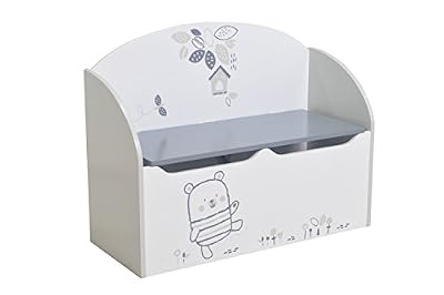 Demeyere Bear Coffre à Jouet Coloris Blanc, Gris et sérigraphie, Bois MDF, 69,3x29,3x54,3 cm